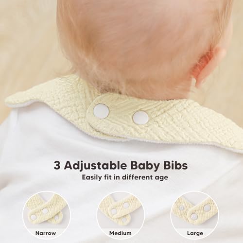 Image of Bearmoss Baby Bibs for Drooling & Teething 8 Pack Muslin Cotton Soft Absorbent Adjustable Unisex Bibs Boys Girls 0-36 Months