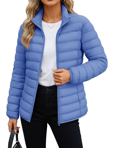 MAGCOMSEN Women's Puffer Jacket Lightweight Quilted Padded 4 Pockets Zip-up Stand-collar Winter Fleece Coat