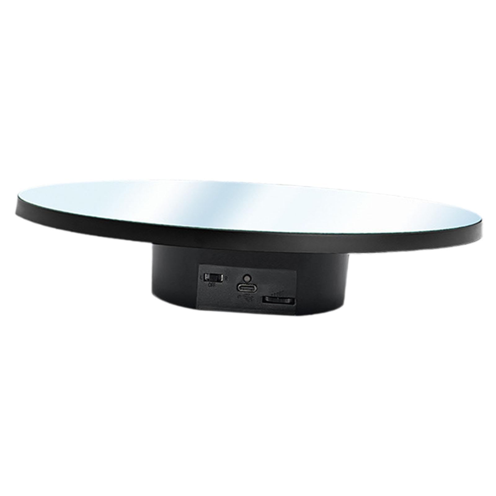Supporto Espositivo Rotante Elettrico con Piatto Girevole Motorizzato a velocità Regolabile, Superficie a Specchio E Base Girevole, Adatto per Oggetti, 25 Cm Nero