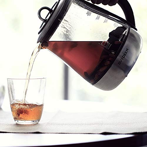 BUYDEEM K2423 Tea Maker, 316 Stainless Steel & Heat Resistant DURAN Glass Electric Kettle, 5 Temperature Settings, Removable Infuser, Auto Keep Warm, 1.2L