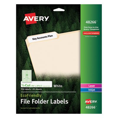 Avery EcoFriendly 48266 Multipurpose File Folder Label - 0.67amp;quot; Width x 3.44amp;quot; Length - 30/Sheet - Permanent - 25 / Pack - White