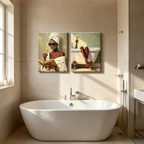 Image of Frimeeme 2pcs Black Women Girl Canvas Wall Art 12x16