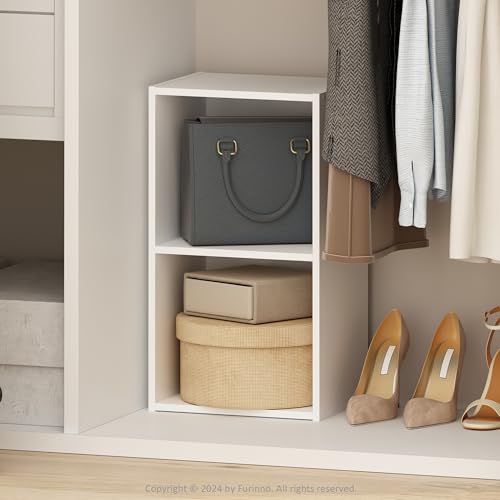 Image of Furinno Reed Closet Organizers and Storage, 2-Tier Closet Organizer, Open Shelf Closet Storage, for Wardrobe, Bedroom, Living Room, White
