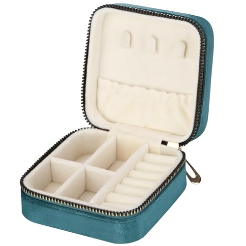 LETURE PU Leather Small Jewelry Box, Travel Portable Jewelry Case for Ring, Pendant, Earring, Necklace, Bracelet Organizer Storage Holder Boxes (Blue Velet)