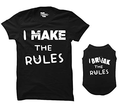 I Make The Rules/I Break The Rules Matching Dog Shirt & Women's T-Shirt (Black, Small Womens/X-Small Dog)
