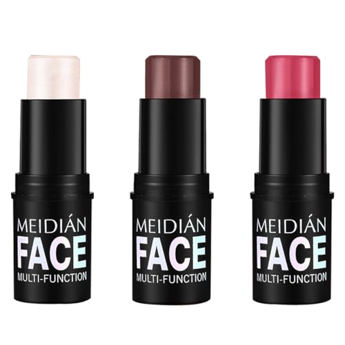 HAMKU Barra de contorno facial de 3 piezas, iluminador de contorno, rubor de belleza en barra, barra de maquillaje ligera y resistente al agua, maquillaje suave y natural de larga duración.