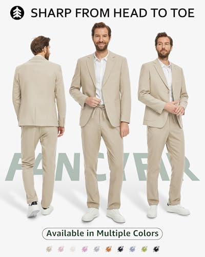 Men's Linen Suit 2 Pieces Regular Fit, Two Buttons Lightweight Jacket and Pants for Beach Wedding, Summer Prom2