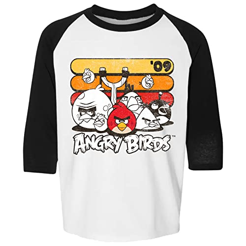 Angry Birds Official Retro Red Stripes Printed 3/4 Sleeve Raglan 100% Cotton T-Shirt for Boys, Girls, Unisex
