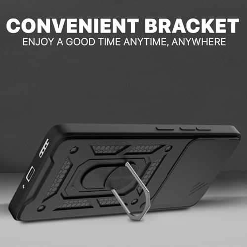Image of Pikkme Back Cover for Realme 15 5G / Realme 15 Pro 5G | 360 Protection Case | Sliding Camera Shield Cover & Ring Holder Stand D10 Tough Armor Bumper Case (Black)