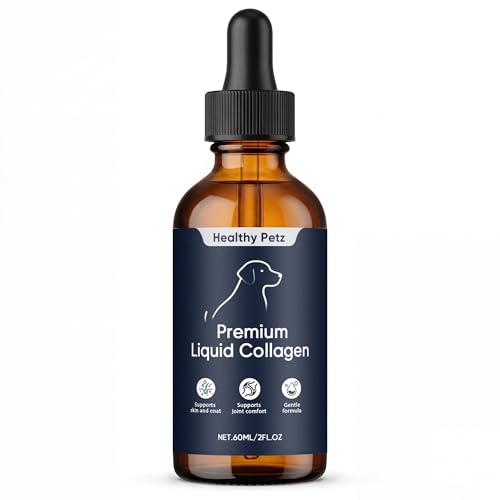 HEALTHY PETZ Premium Liquid Collagen for Dogs Cold Pressed Liquid Collagen for Dogs with Hyaluronic Acid & Vitamins C for Skin Barrier Coat & Joint Support Bacon Flavor 60ml/2floz