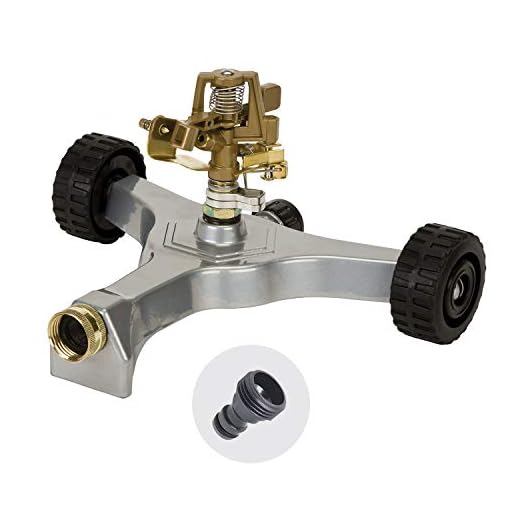 Melnor 65068-AMZ Pulsating Sprinkler QuickConnect Product Adapter, Amazon Bundle, Metal Wheeled Base