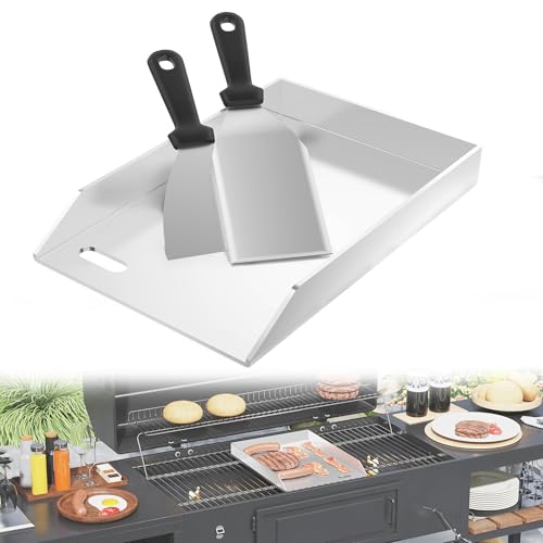 YRHome Plancha Grillplatte 20x30x4cm - 4mm Edelstahl Grillblech für Gas & Holzkohle, mit Grillspachtel & Schaber - Rostfrei, hitzebeständig - Universal für BBQ, Steak, Gemüse (Ohne Griff)