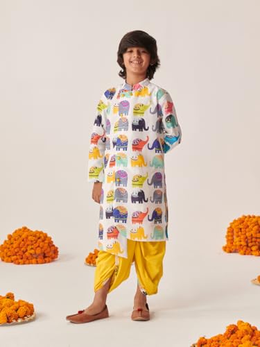 Pspeaches Boys Cotton Printed Regular Kurta Set With Dhoti Pants (15-16Years), Multi