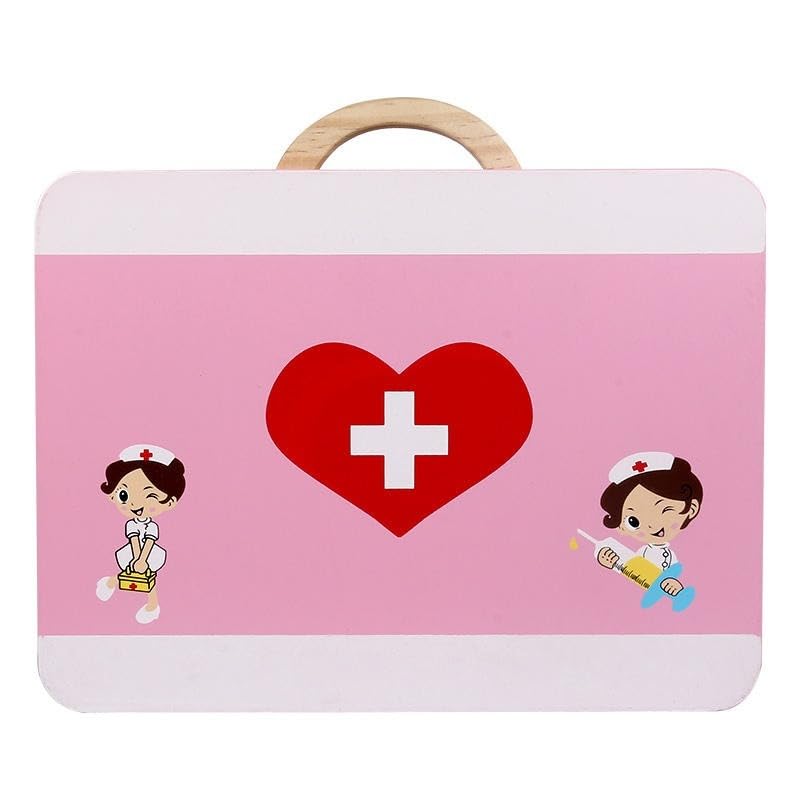 Image of Wooden Doctor Kit for Kids- Medical Kits Pretend Role Play Educational Toy with Storage Case for Kids Girls Boys (Pink)