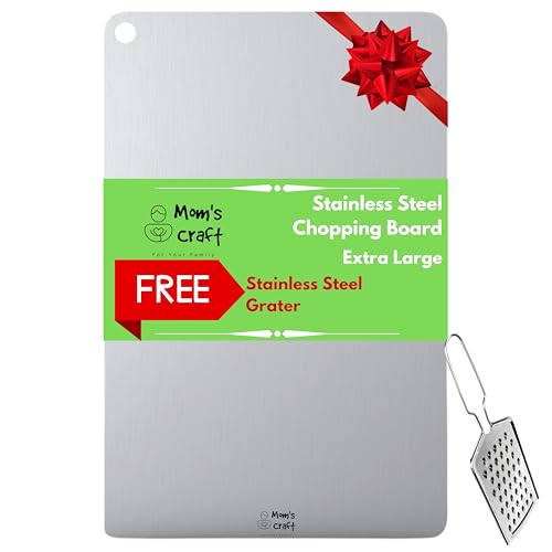 Image of Extra Large Stainless Steel Cutting Board 50x32.5 cm | Rust-Proof Metal Chopping Board | Smooth Edged Steel Vegetable Meat Fish Fruit Cutter Board | Easy to use Hygienic Food Prep Surface