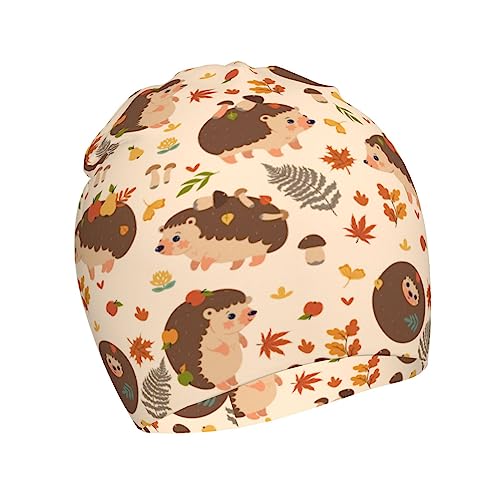 Rqzwdq Cute Hedgehog and Mushroom Pattern Kids Beanie Hats Warm Knit Beanie Cap Skull Caps Gifts Decor for Boys Girls White