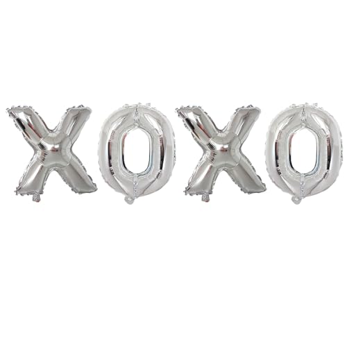 AVMBC XOXO Balloons Silver Letter Balloon Banner Valentine Letters Mylar Foil Balloons - Bachelorette Parties Wedding Bridal Showers Photo Props Decorations Valentines Day Party Supplies