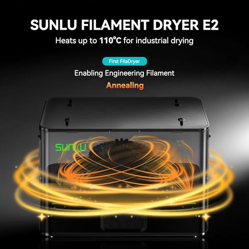 Image of SUNLU Official 3D Printer Filament Dryer E2, 110℃ Max Temperature, 500W PTC Heater, Dry and Anneal 2-in-1, Dual-Chamber, Designed for Engineering Filaments, PC PA-CF FR-ABS Filament Dryer Box (Black)