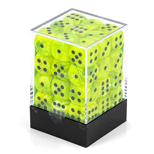 Chessex Dice d6 Sets: Vortex Bright Green with Black - 12mm Six Sided Die (36) Block of Dice (1-Pack)