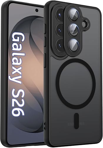 Image of Elzzi Magnetic Magsafe for Samsung S26 Case, Upgraded [Full Camera Protection] [Compatible with Magsafe] [Translucent Matte] Shockproof Protective Phone Case for Men & Women - Black