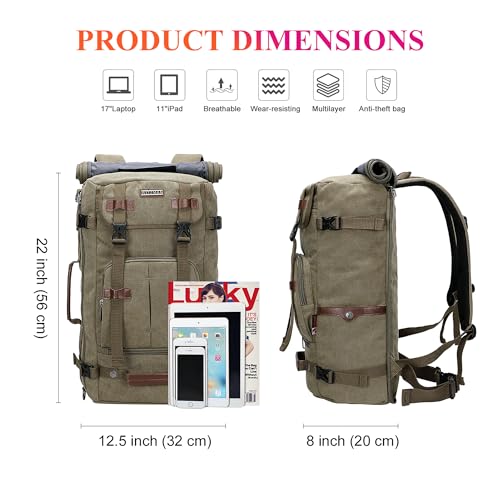 Image of WITZMAN Canvas Backpack for Man Vintage Travel Backpack Large Laptop Backpack Convertible Shoulder Rucksack