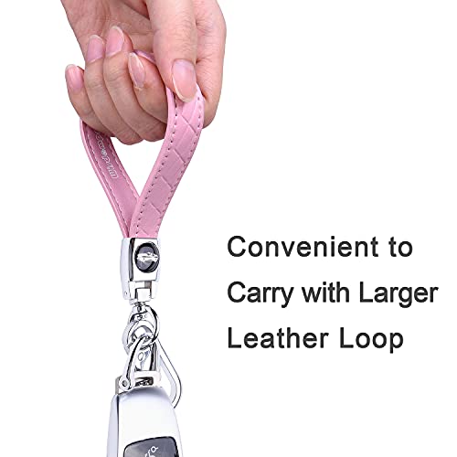Wisdompro Microfiber Leather Car Keychain, Universal Key Fob Keychain Leather Key Chain Holder With 3 Keyrings And 1 Screwdriver For Men And Women - Pink #TOP3