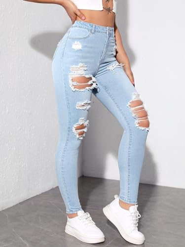 MakeMeChic Women's Ripped Skinny Jeans Casual High Waisted Distressed Stretch Denim Pants3