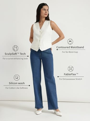 Image of FableStreet Women's Mid Waist Jeans |Wide Leg Jean - Perfect for Travel, Party & Everyday Use