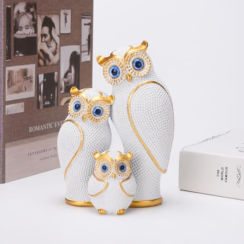 Estatua de Familia de Tres Búhos de Resina Blanca Moderna miniatura 5