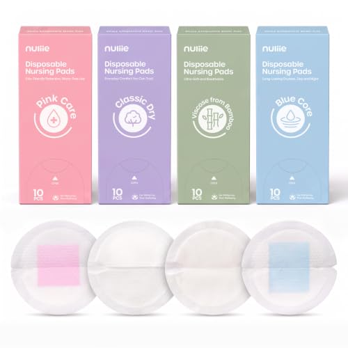 Image of Nuliie 40 Count Disposable Nursing Pads, 4-Type Trial Pack, Soft & Absorbent Breast Pads for Leaking Milk, Ultra-Thin Leak Proof, Skin Friendly Nipple Pads, Breast Feeding Essentials for New Moms