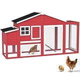 BuddyManor 84.7''L Chicken Coop, Large Poultry Cage for 4-6 Chickens, Outdoor Hen House Design with Nesting Box, Weatherproof Roof and Leakproof Pull-on Tray, Easy to Install＆Clean(Red)