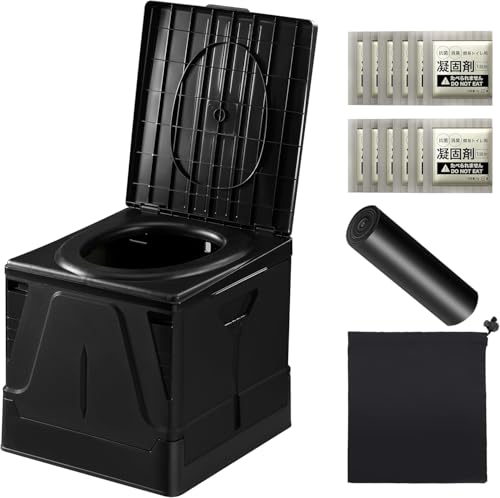 ziuuihu 簡易トイレ 携帯トイレ 防災グッズ 防災 災害用 非常用 排泄袋12枚付 凝固剤12個付 ?折りたたみ グリーン (ブラック/Mサイズ/凝固剤付き)