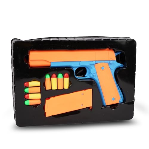 Image of Asian Toy Gun for Kids with Soft Foam Bullets & Ejecting Magazine - Pull-Back Action M1911 Pistol with Sheriff Badge & Extra Bullets - Safe Pretend Play Toy Weapon (Multicolour)