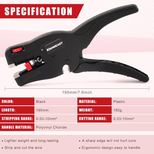 Image of Knoweasy Upgraded 2-in-1 Wire Stripper and Cutter for 32 to 7 AWG and 0.03 to 10mm Cables, Heavy Duty Automatic Stripping Plier and Cutting Tool for Professionals and DIY Electrical Projects