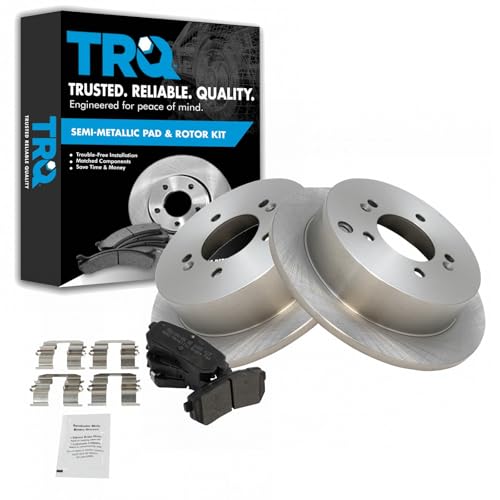 Image of TRQ Rear Brake Pad and Rotor Set Semi Metallic Solid Rotors