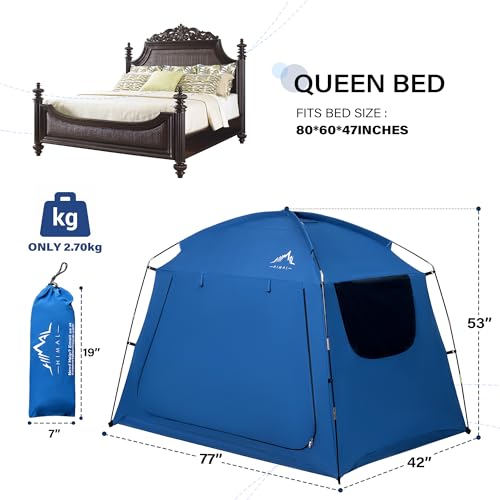 Bed Tent for Indoor Portable Light Reducing Queen Size Canopy Tents Breathable Lightweight Private Space for Bed(Blue)
