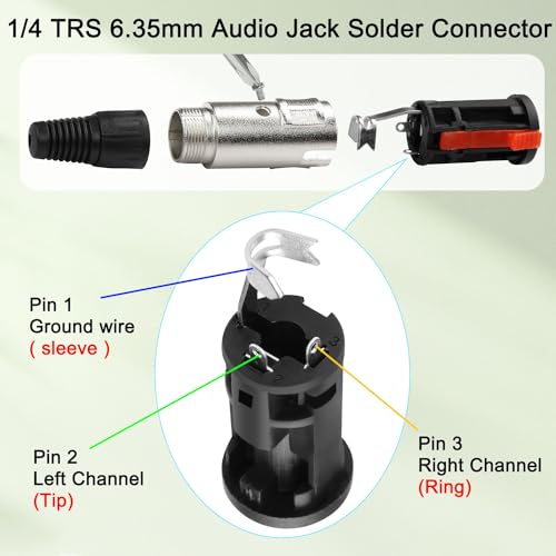 Conector de audio TRS 6.35mm bloqueo 2 piezas miniatura 5