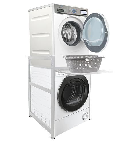 QUICK STAR Waschmaschinenregal 74x65x111cm mit Auszug Weiss Standregal Trockner Aufbewahrungsorganisator Badezimmer