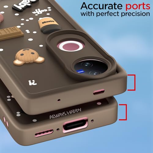 Image of Pikkme Back Cover for iQOO Z10R 5G / Vivo V50 5G / V50e 5G / Vivo T4R 5G | Cute Fun Cartoon 3D Bear Silicone Full Body Protection Bumper Cover (Brown)