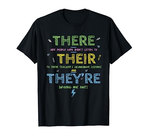 There their they are T shirt English Grammar Teacher Gift Fun t-shirt, Preto, S