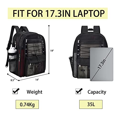 Mesh Backpack Heavy Duty for School, 35L Extra Large Mesh Bookbag for Adults, See Through Mesh Black School Bag with Laptop Pocket for Work Swimming Beach Fitness Sport2