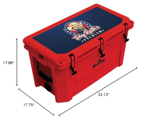 Grizzly Toby Keith's Premium 75 Cooler | 75 qt Ice Chest Durable Rotomolded Insulated | Made in USA | for Beach Boat Camping Fishing Hunting | G75 | Red with Custom Toby Keith Graphic Lid