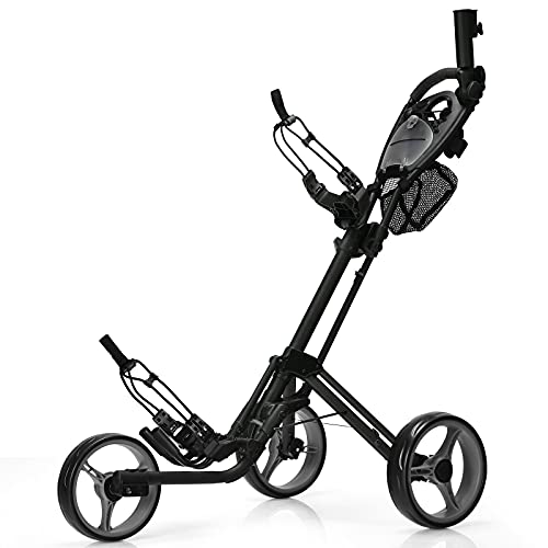 Taltintoo20 Folding 3 Wheels Golf Push Cart with Brake Scoreboard Adjustable Handle 46x 27.5X 40-46 inch Load 30 Pound Super-Strong, Lightweight, Sturdy Aluminum Frame Suitable for Long-Time Service
