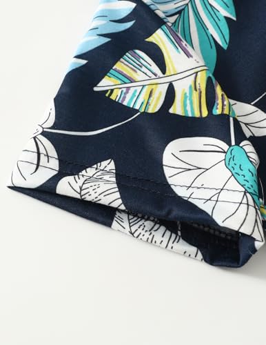 Image of Boy Shorts Sets Summer Hawaii Outfit Palm Print Short Sleeve T-Shirt and Drawstring Cotton Shorts with Pockets