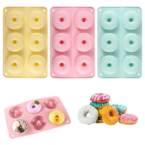 VireEyU Set de 3 moldes para donuts de silicona premium, con revestimiento antiadherente, resistente al calor hasta 230°C, ideal para donuts, bagels, apto para horno y microondas.
