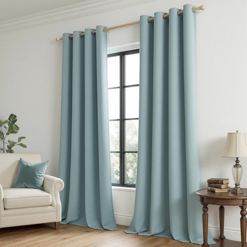 Image of MIULEE Slate Blue Blackout Bedroom Curtains Drapes 96 Inch Long 52 inchx96 inch | Grommet Top, Room Darkening Window Drapes, Privacy Protection, Thermal Insulated, Heat Blocking, Light Blocking