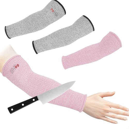GOL-SIV Arm Protectors For Thin Skin And Bruising Cut Resistant Sleeves For Men Women A5 Level Farmer Sleeve For Gardening (Grey & Pink 2pairs 11.8 In)