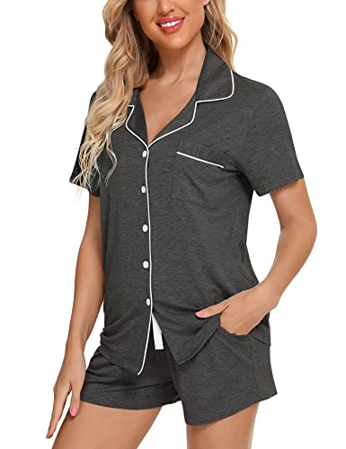 Image of Anjue Womens Pajamas Set Short Sleeve Button Down Soft Pj Sets S-XXL | V neck,Pyjamas,Modal,Wedding,Pijamas de mujer,Bridal party,Viscose,Knit,Cute,Lounge,Lightweight,Nursing,Holidays