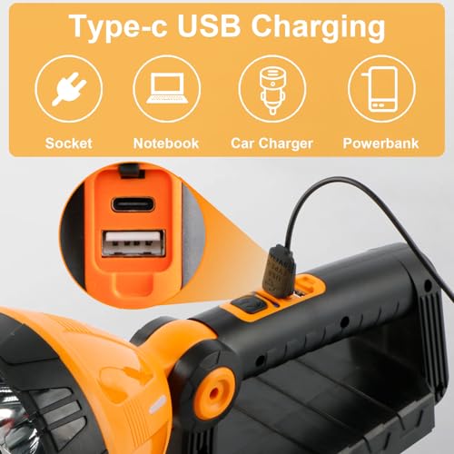 TOCH LED Working Light Portable Flashlight for Job Site 4000 mAH Rechargeable LED Work Light with TYPE-C & USB Waterproof Security Light with 8 light Model 90% rotatable head（HADO5