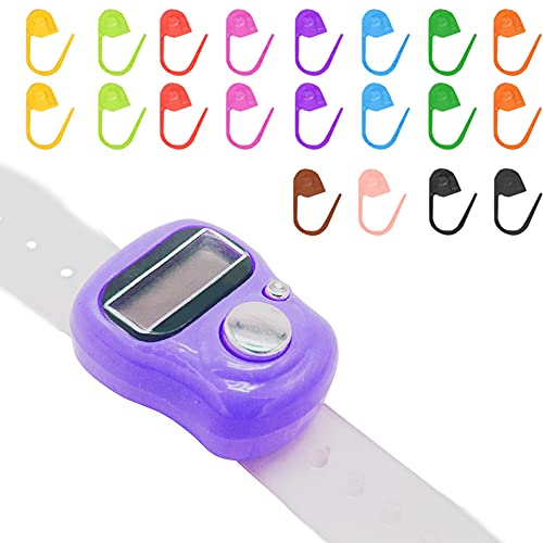 LAMXD Knit Counter Knitting Crochet Stitch Marker Row Counter,Finger Digital Counter,Stitch counters for Crocheting,PurpleFinger Counter with 20pcs Stitch Marker(Random Color)